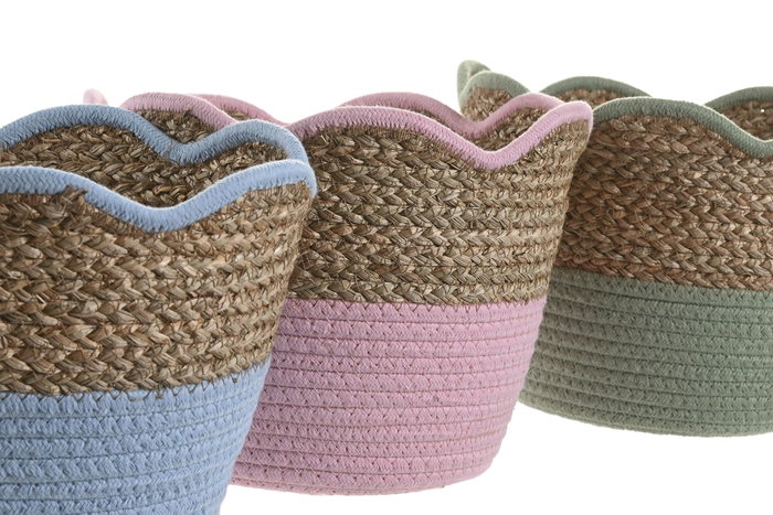 DKD Home Decor Cesta Seagrass Algodón 26x26x20 Surtido de 6 piezas