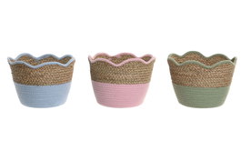 DKD Home Decor Cesta Seagrass Algodón 26x26x20 Surtido de 6 piezas