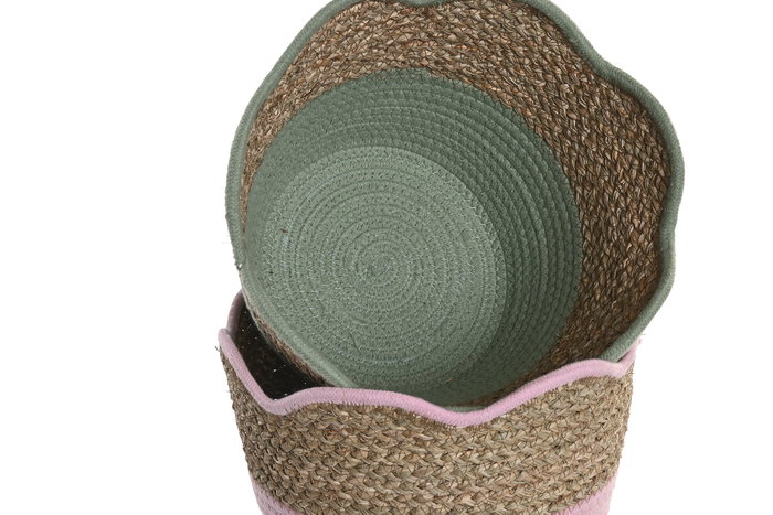 DKD Home Decor Cesta Seagrass Algodón 26x26x20 Surtido de 6 piezas