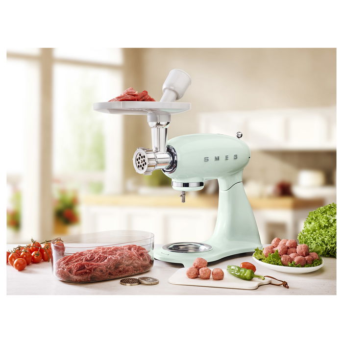 Smeg SMF03PGEU Robot de cocina 50's Style pastel verde, 800W, 4.8L, accionamiento directo, 10 velocidades, velocidad variable, base antideslizante, tazón acero inoxidable, 1m cable