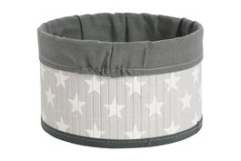 DKD Home Decor Cesta Tradicional Gris Blanco 30x17x30 cm Bambu Poliester Algodon MDF Estrellas Set 4 Piezas