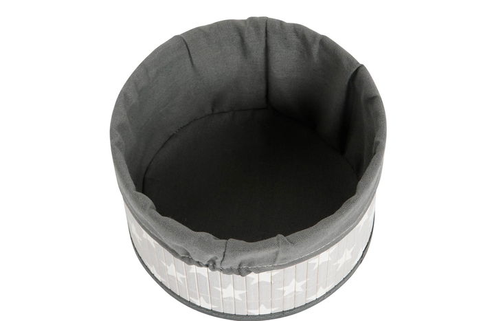 DKD Home Decor Cesta Tradicional Gris Blanco 30x17x30 cm Bambu Poliester Algodon MDF Estrellas Set 4 Piezas