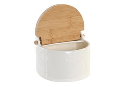 DKD Home Decor Salero de Porcelana y Bambú Blanco