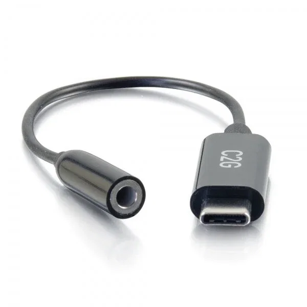 C2G Adaptador USB-C a 3.5mm Audio Jack 54426 - Cable de 0.09m para Auriculares, Conectores Macho USB-C y Hembra 3.5mm, Color Negro