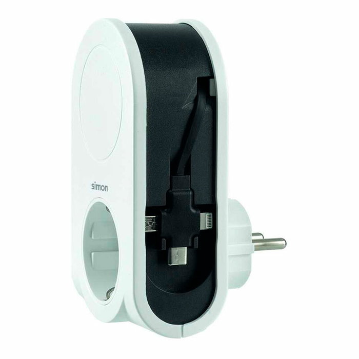 Simon Adaptador con 3 conectores USB, 1 USB-A y 1 toma Schuko blanco