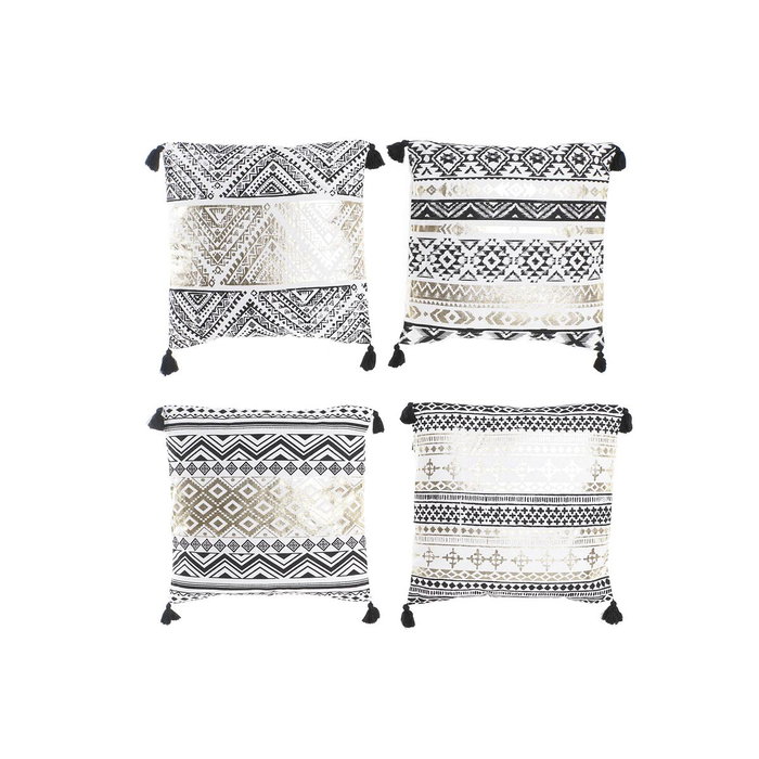 DKD Home Decor Set de 4 Cojines Surtidos Negro y Dorado 45x45x10 cm