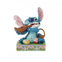 Enesco Figura Disney Stitch Comiendo Conejo de Chocolate con Huevos de Pascua en Resina