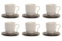 DKD Home Decor Set de 6 Tazas de Porcelana y Bambú, Colección Pengjia 25, Blanco y Marrón Oscuro, Acabado Relieve, 90ml