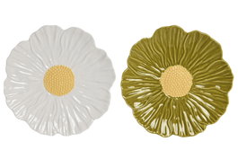 DKD Home Decor Surtido de 6 Platos de Porcelana Margarita 2 en Amarillo, Verde y Blanco