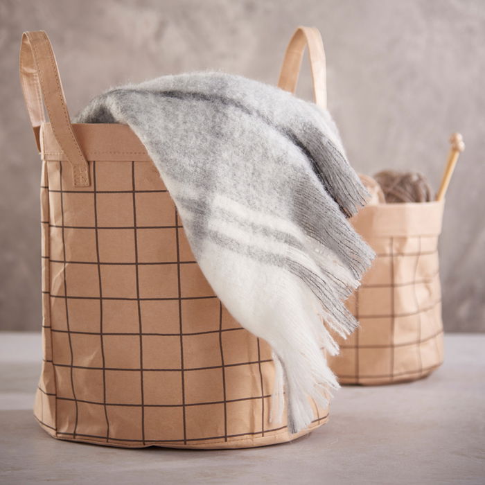 Day Cesta Diámetro 30 cm Altura 30 cm Multiusos Papel Cuadros con Asas