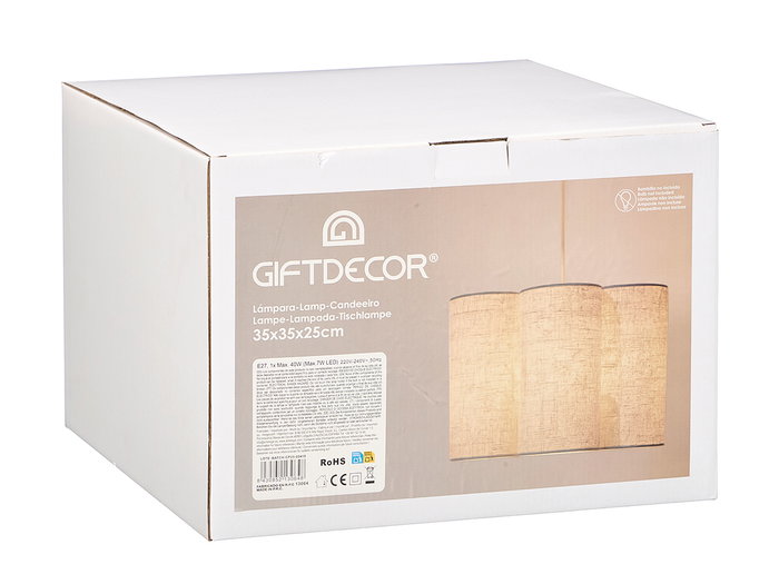 Giftdecor Lámpara de Techo Metal y Papel Natural 35 cm x 25 cm x 32 cm (Set de 2)
