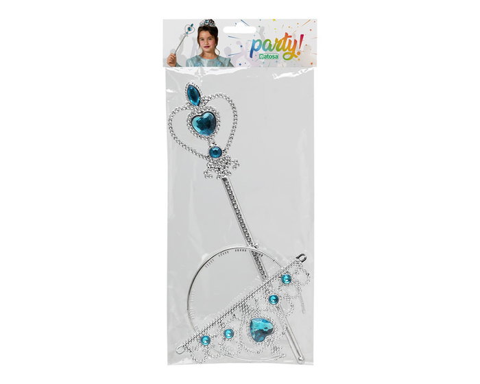 Tiara Plateada Con Corazones Y Varita Azul Para Princesa Infantil Tiara Plateada Con Corazones Y Varita Azul Para Princesa Infantil
