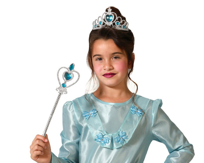 Tiara Plateada Con Corazones Y Varita Azul Para Princesa Infantil Tiara Plateada Con Corazones Y Varita Azul Para Princesa Infantil