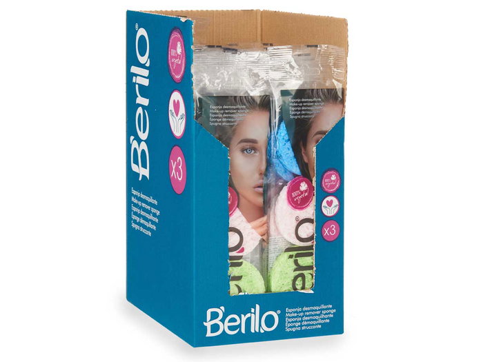 Berilo Set 3 Esponjas Desmaquillantes Surtidos Colores Azul, Rosa y Verde 8x29x1 cm (Set de 38)