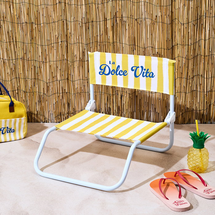Home Deco Factory Silla de Playa Plegable Dolce Vita Amarilla - Silla Exterior con Estructura de Hierro y Tejido Poliéster Hidrófugo, 44x52 cm
