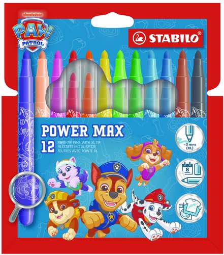 STABILO Estuche de 12 Rotuladores de Fibra Power Max Patrulla Canina STABILO Estuche de 12 Rotuladores de Fibra Power Max Patrulla Canina