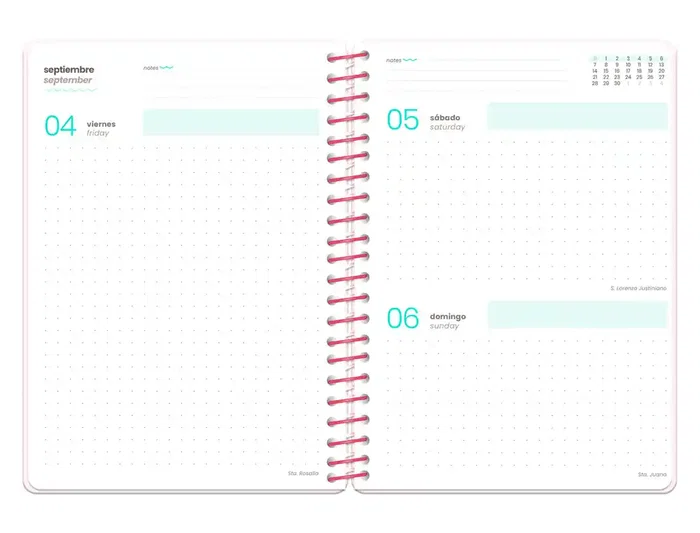 Liderpapel Fantasy E - Agenda Escolar 2026-2027, Día Página, A5+, Bilingüe, Interior Teens, Espiral, Tapa Cartón, Papel FSC 80g, Incluye Gomilla y Pegatinas, Color Diva