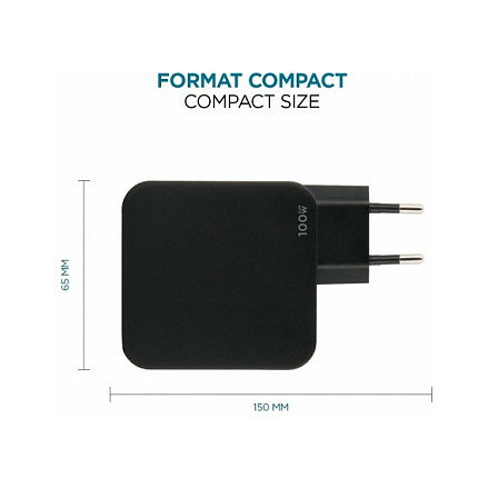 Mobilis Cargador de Pared GaN 100W con 2 USB-C y 1 USB-A, Negro
