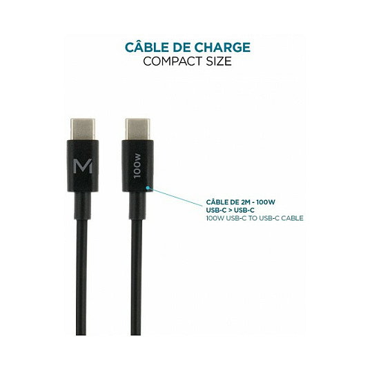 Mobilis Cargador de Pared GaN 100W con 2 USB-C y 1 USB-A, Negro