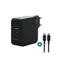 Mobilis Cargador GaN 100W con 2 USB-C y 1 USB-A Negro