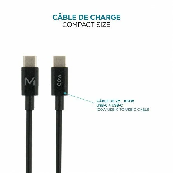 Mobilis Charger 100W 2USB C 1USBA GaN Cargador GaN 100W con 2 USB-C + 1 USB-A para Portátil, Smartphone, Tablet, Negro