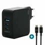 Mobilis Charger 100W 2USB C 1USBA GaN Cargador GaN 100W con 2 USB-C + 1 USB-A para Portátil, Smartphone, Tablet, Negro
