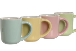 DKD Home Decor Tazas de Cafe Set de 4 Piezas Porcelana New Bone 90ml Azules y Rosas 5.6 x 6.2 x 6 cm Apto Microondas y Lavavajillas