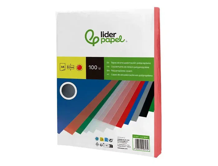 Liderpapel Tapas Polipropileno A4 0.5 mm Rojo Translucido Paquete 100 Unidades