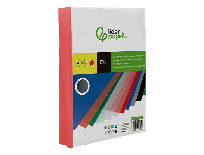 Liderpapel Tapas Polipropileno A4 0.5 mm Rojo Translucido Paquete 100 Unidades