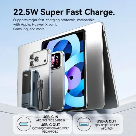 Vention FKOH0 Power Bank 10000mAh Gris Carga Rápida 22.5W Vention FKOH0 Power Bank 10000mAh Gris Carga Rápida 22.5W