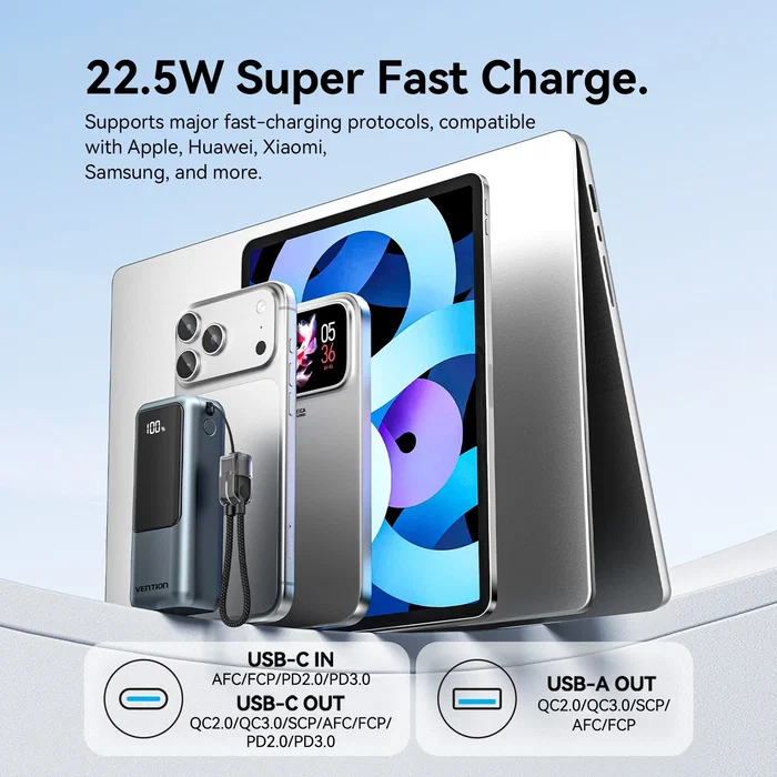 Vention Mini Power Bank 10000mAh 22.5W Gris