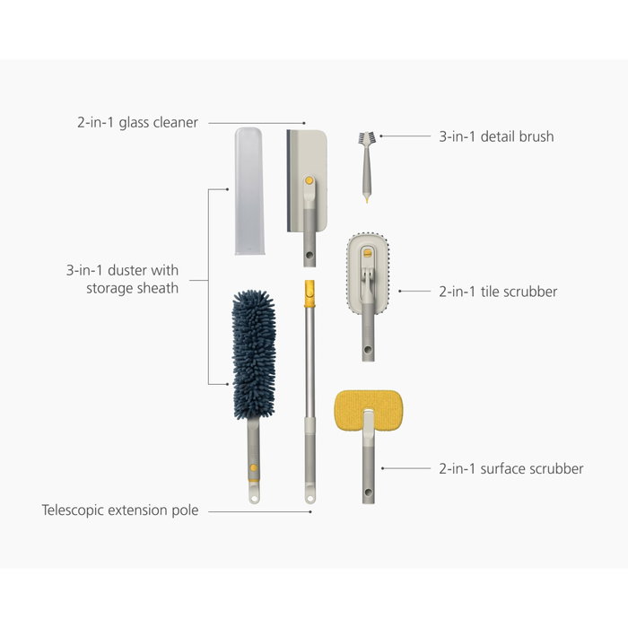 Joseph Joseph CleanTech Set de Limpieza de 6 piezas con Poste Telescópico