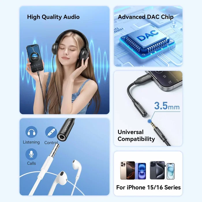 Vention Adaptador de Audio BIIBA USB-C Macho a Jack 3.5 mm Hembra Negro