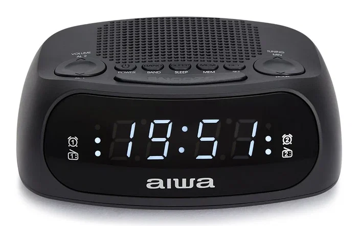 Aiwa CR-09J - Radio Despertador Digital con Pantalla LED, Doble Alarma AM/FM, Función Snooze, Pantalla Retroiluminada, Puerto USB-C y Batería de Respaldo, Negro
