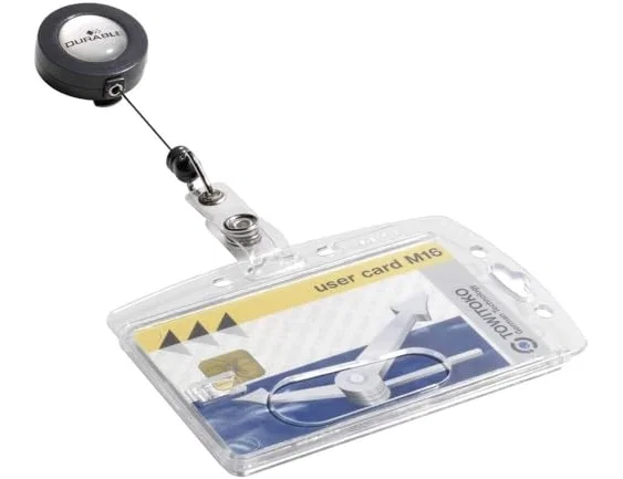 Durable Identificador Rígido con Cordón Extensible Transparente 54x85 mm Durable Identificador Rígido con Cordón Extensible Transparente 54x85 mm