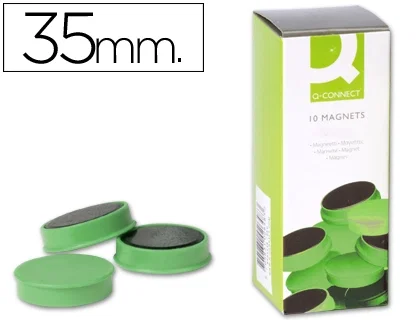 Q-connect Imanes para pizarras magnéticas, sujeción 35 mm, caja 10 unidades, verde Q-connect Imanes para pizarras magnéticas, sujeción 35 mm, caja 10 unidades, verde