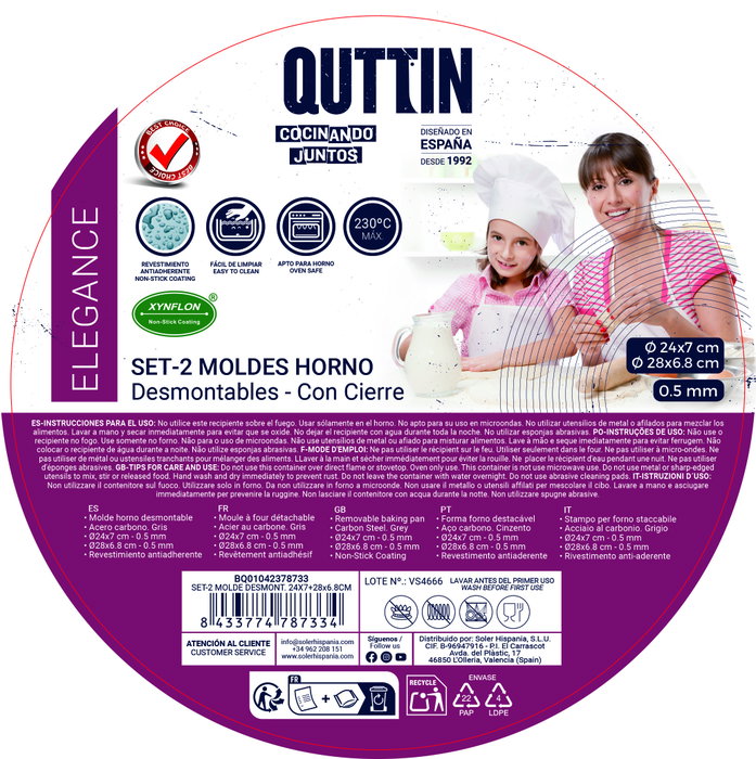 Quttin Set de 2 Moldes Desmontables 24x7 y 28x6.8 cm