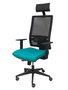 Silla de oficina Horna con mecanismo Sincro/Traslack tapizada con Tela color Turquesa y malla color Negro. Equipada con lumbar 1D, Brazos 1D, Cabecero Fijo y Ruedas de parqué
