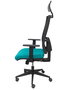 Silla de oficina Horna con mecanismo Sincro/Traslack tapizada con Tela color Turquesa y malla color Negro. Equipada con lumbar 1D, Brazos 1D, Cabecero Fijo y Ruedas de parqué