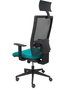 Silla de oficina Horna con mecanismo Sincro/Traslack tapizada con Tela color Turquesa y malla color Negro. Equipada con lumbar 1D, Brazos 1D, Cabecero Fijo y Ruedas de parqué
