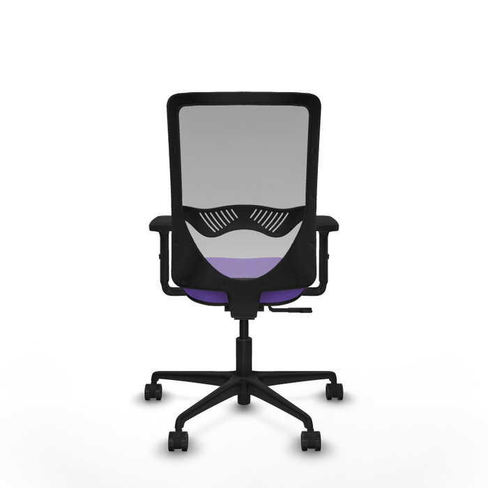 Silla de oficina Zulema con mecanismo Sincro tapizada con Tela color Lila y malla color Gris. Equipada con lumbar 1D, Brazos 2D y Ruedas 65mm nailon Silla de oficina Zulema con mecanismo Sincro tapizada con Tela color Lila y malla color Gris. Equipada con lumbar 1D, Brazos 2D y Ruedas 65mm nailon