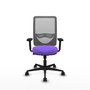 Silla de oficina Zulema con mecanismo Sincro tapizada con Tela color Lila y malla color Gris. Equipada con lumbar 1D, Brazos 2D y Ruedas 65mm nailon