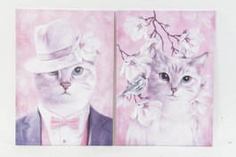 DKD Home Decor Cuadro Lienzo Pino Gato Surtido de 2 Unidades