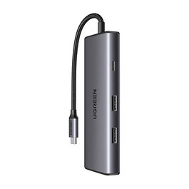 Ugreen 15531 Adaptador Multifunción USB-C a HDMI, USB 3.2 Gen 2, Lector Tarjetas SD/MicroSD, 100W, Gris