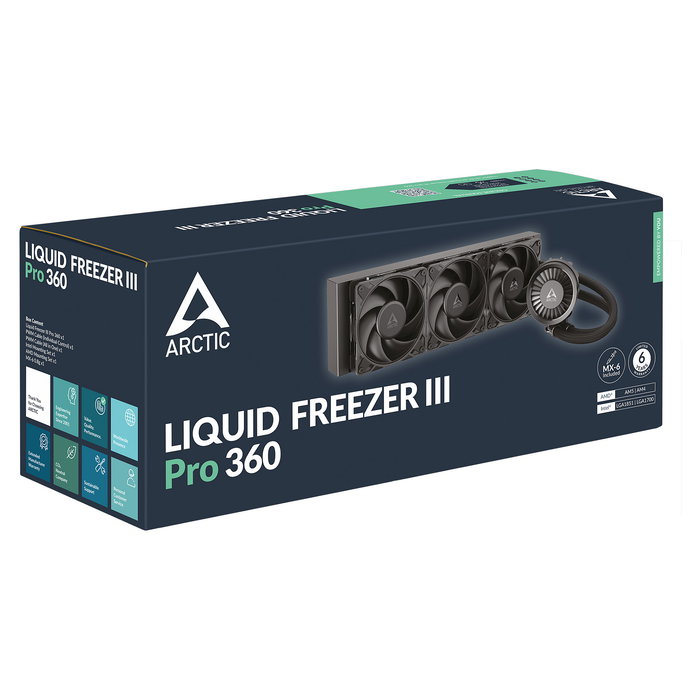 ARCTIC Liquid Freezer III Pro 360 Kit de Refrigeración Líquida AIO, 3 Ventiladores PWM FDB de 120mm, Negro, Compatible con AM4, AM5, LGA1700, LGA1851