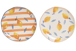 DKD Home Decor Set de 2 Platos de Gres Limones Relieve Surtido