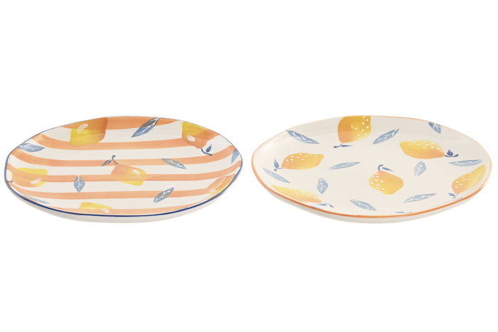 DKD Home Decor Set de 2 Platos de Gres Limones Relieve Surtido