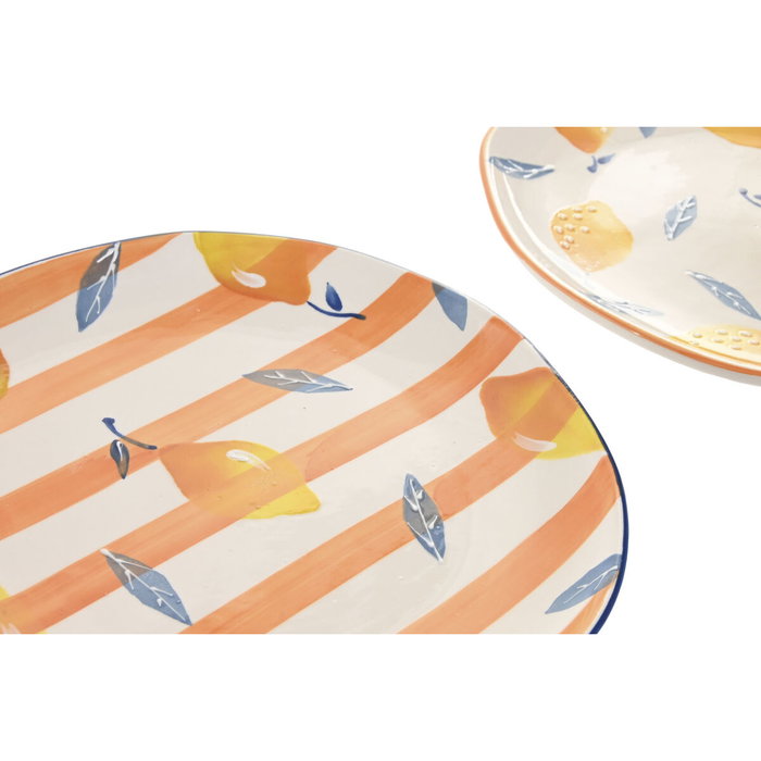 DKD Home Decor Set de 2 Platos de Gres Limones Relieve Surtido