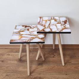 Hanah Home 2Shp106 Mesas Nido Redondas Color Blanco 35cm MDF Patas Madera Haya