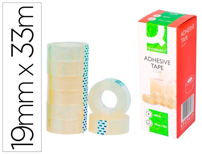 Q-connect Cinta Adhesiva Transparente 33 m x 19 mm, Resistente y Fácil de Cortar para Embalaje y Sujeción Inmediata de Materiales Ligeros Q-connect Cinta Adhesiva Transparente 33 m x 19 mm, Resistente y Fácil de Cortar para Embalaje y Sujeción Inmediata de Materiales Ligeros